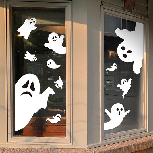 Halloween Window Clings - Cute White Ghost Silhouette Decals for Indoor Decor, Perfect for Home, School, and Office Parties, Set of 3 Sheets