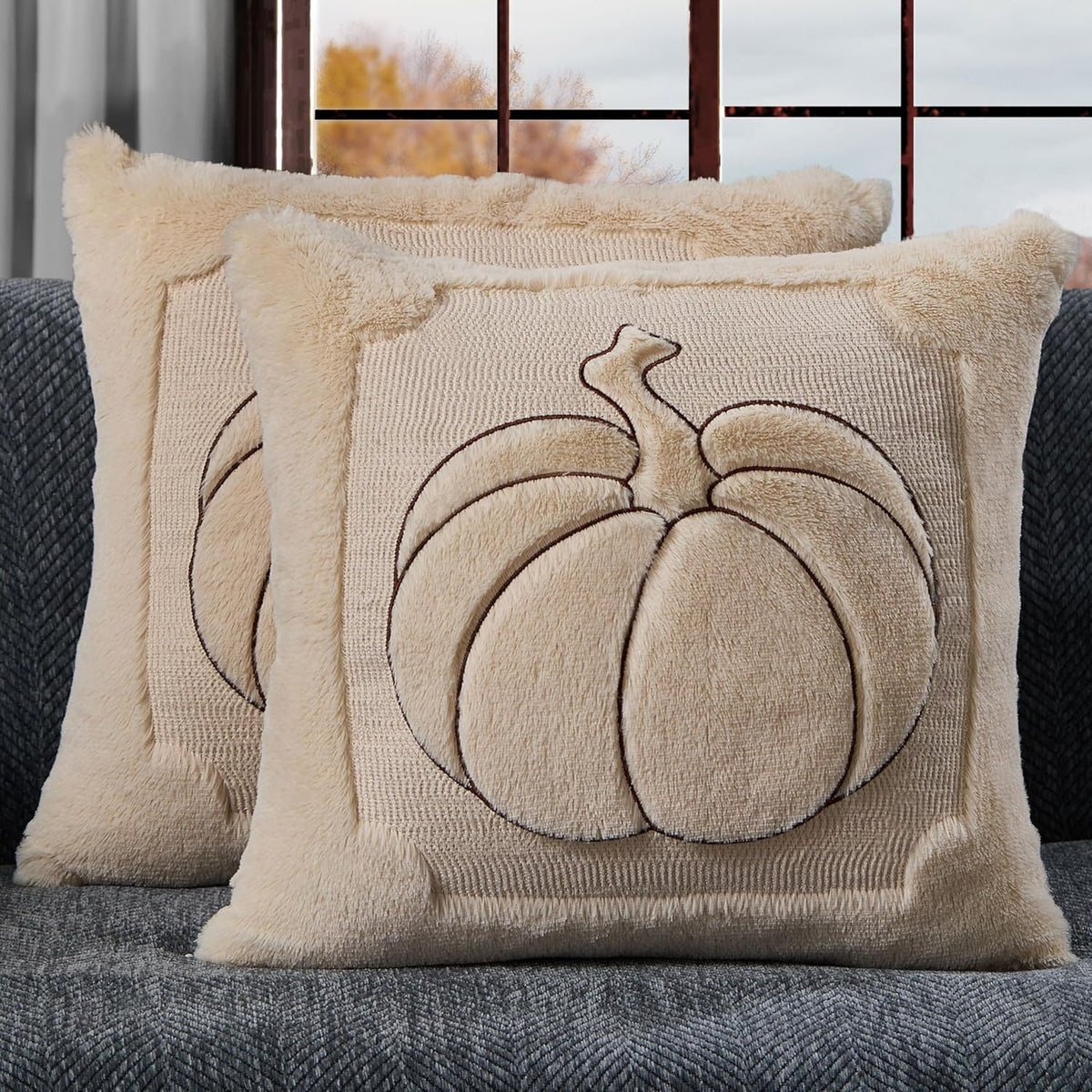 Fall Pillow Covers 18X18 Beige Pumpkin Fall Home Decor PT009A18