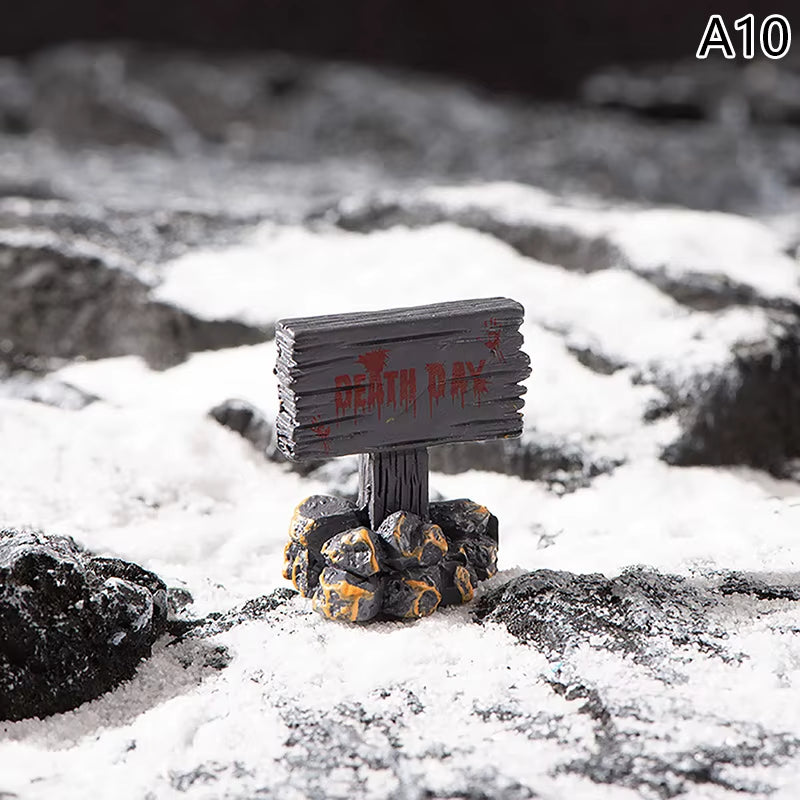 Halloween-Themed Resin Ghost Skull Tombstone Miniature Figurines for Dollhouse and Home Decor