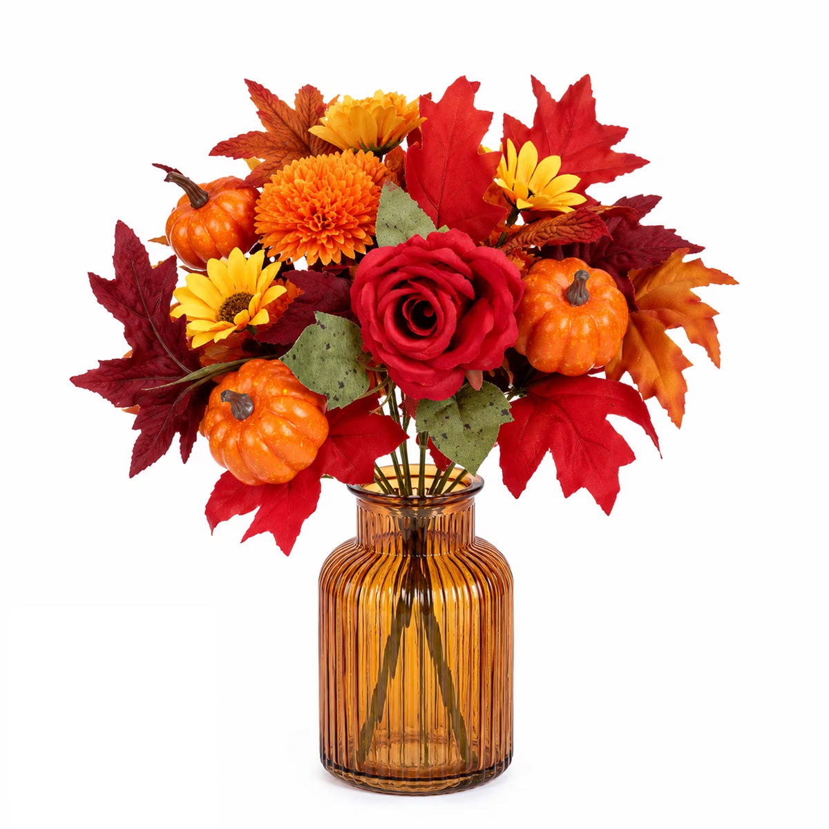Aesthetic Fall Floral Stems for Thanksgiving Décor - Artificial Leaves for Centerpieces, Pumpkin, Sunflower, and Autumn Greenery for Home and Wedding Design (Set of 4)