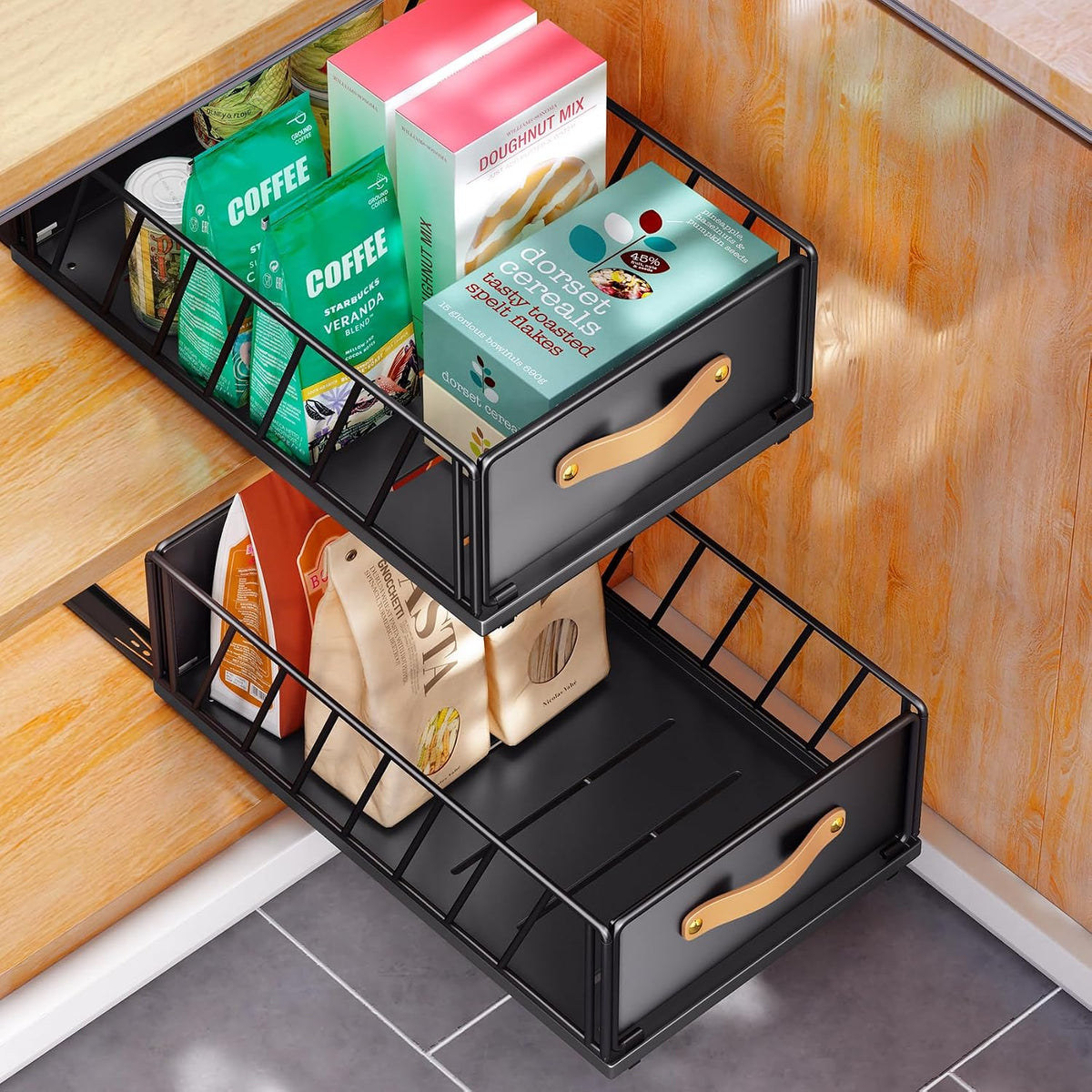 1PC Pull Out Cabinet Organizer Fixed with Adhesive Nano Film+1Pc Pull Out Cabinet Organizer Bundle