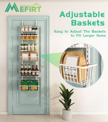 12 Inch Wide Narrow over the Door Pantry Organizer 6-Tier White