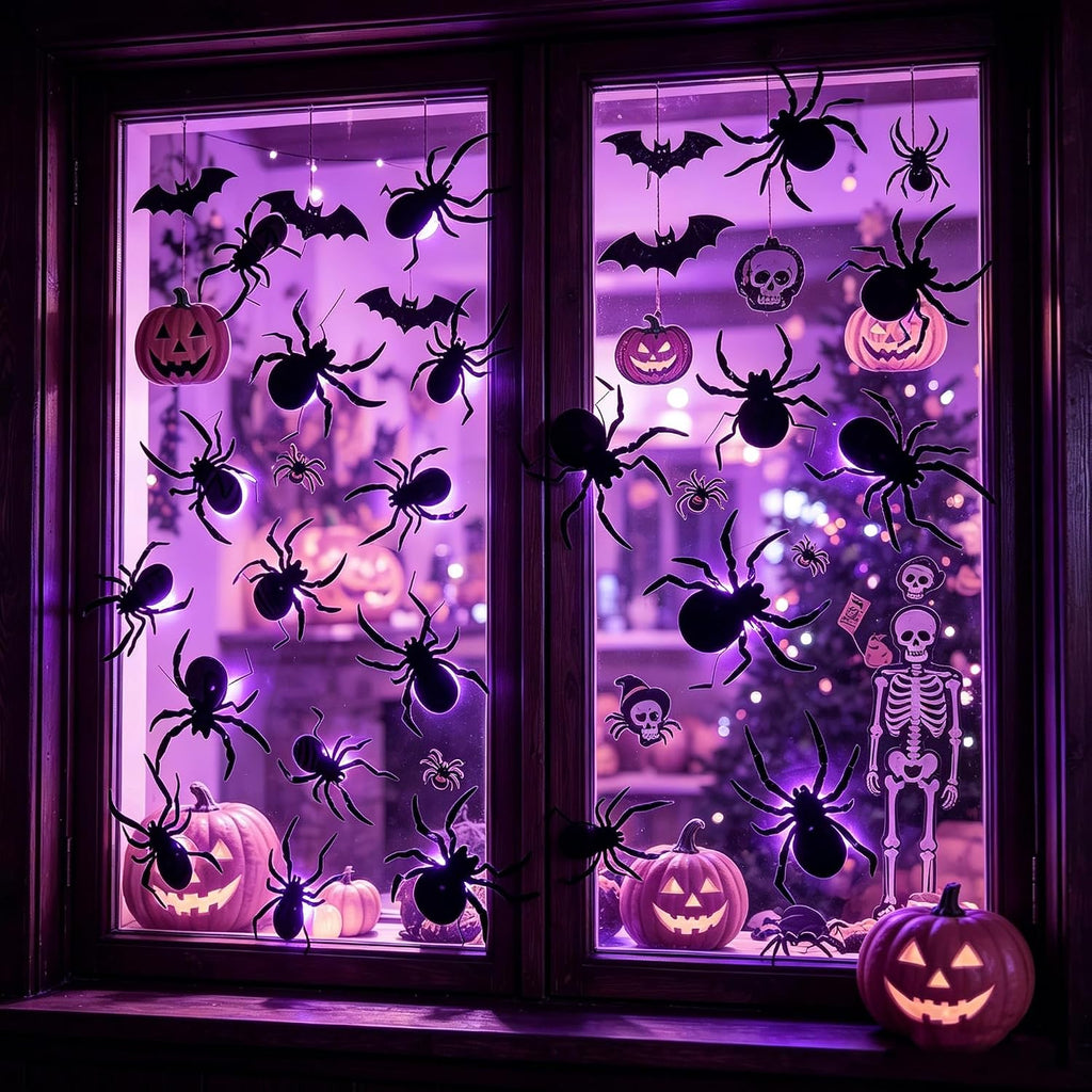 36 Pack Halloween Wall Decor Light up Spiders, Purple
