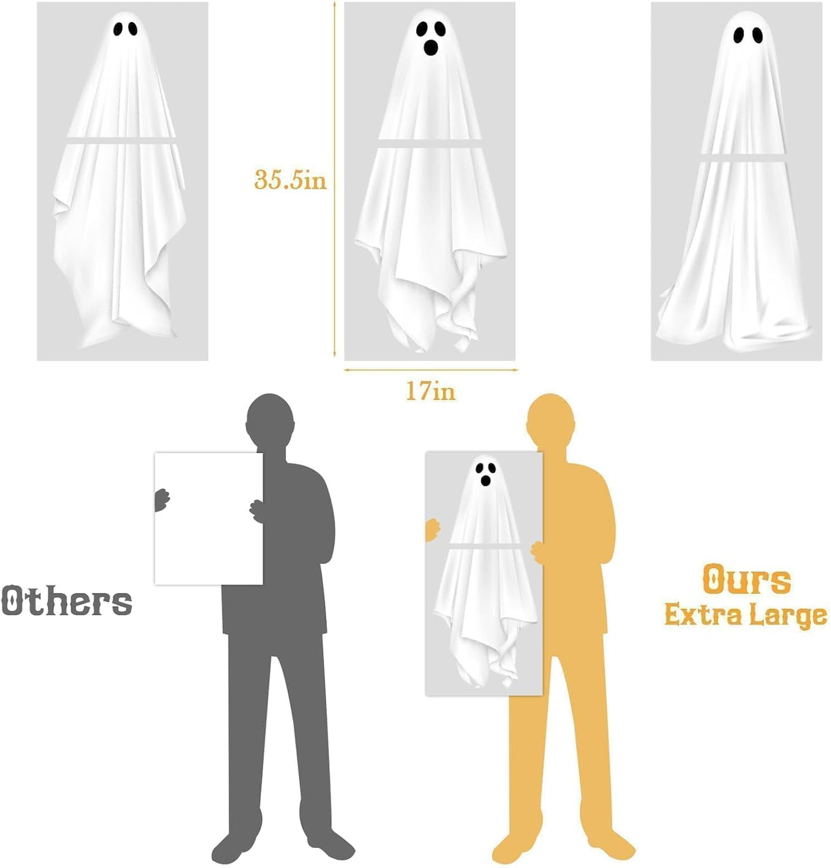 Halloween Decorations Window Clings Decor, 3 Pcs Large White Ghost Decal for Mirror Silhouette Halloween Window Decals Indoor, School Home Office Party Supplies for Glass Windows, 3 Sheets
