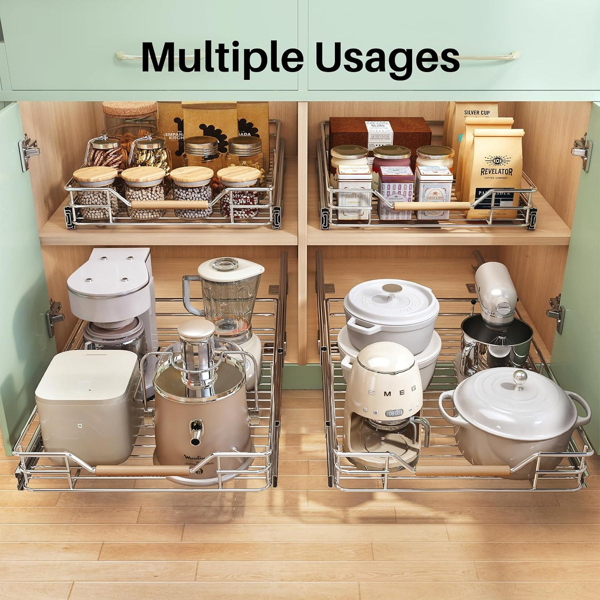 1PC Pull Out Cabinet Organizer Fixed with Adhesive Nano Film+1Pc Pull Out Cabinet Organizer Bundle
