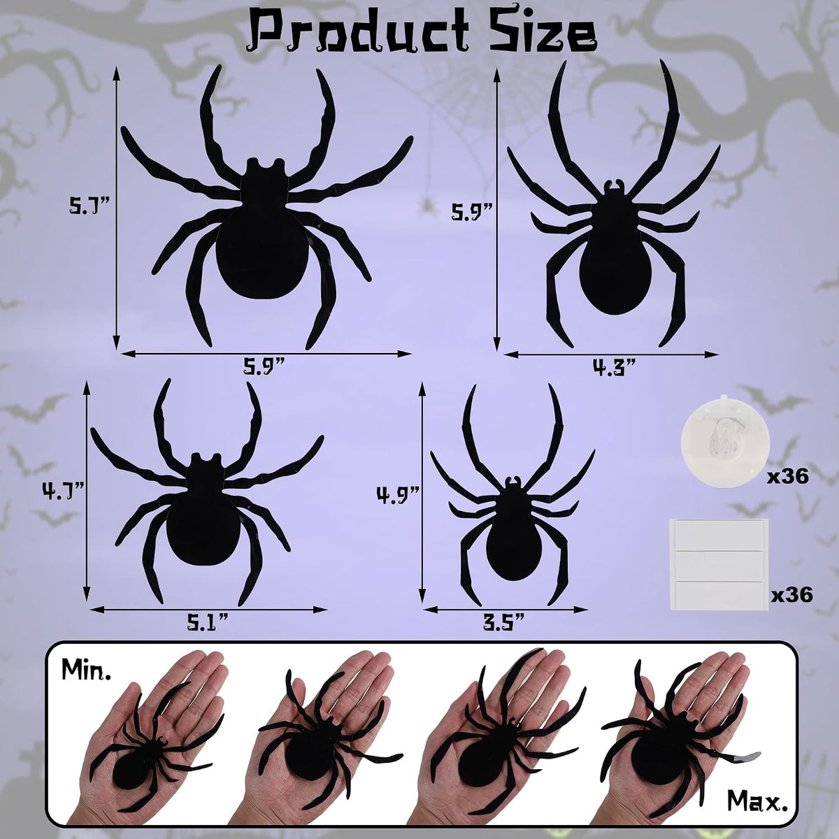 36 Pack Halloween Wall Decor Light up Spiders, Purple
