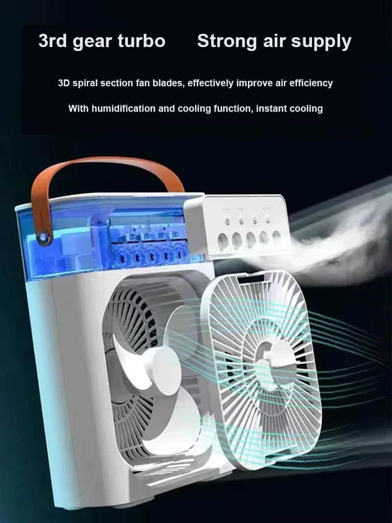 New 3 in 1 Fan Air Conditioner Household Small Air Cooler LED Night Light Portable Humidifier Air Adjustment Fan Office Home Fan