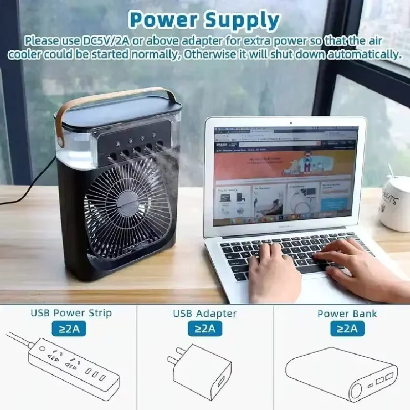 New 3 in 1 Fan Air Conditioner Household Small Air Cooler LED Night Light Portable Humidifier Air Adjustment Fan Office Home Fan