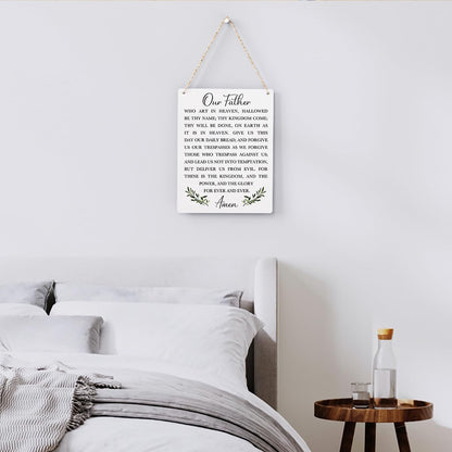 Christian Bible Verses Wall Decor Our Father Prayer Wall Decoration the Lords Prayer Wooden Hanging Sign Scripture Wall Art for Home Living Room Bedroom Home Wall Decor 8X10 Inches Religious Gift