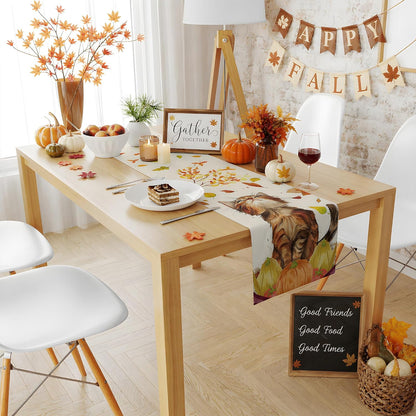 Autumn Cat Pumpkin Table Runner - Elegant Fall Home Decorations for Thanksgiving and Friendsgiving - Ideal Centerpiece for Kitchen, Dining Room, and Office
