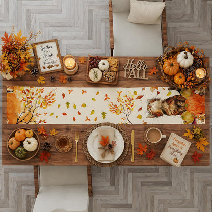Autumn Cat Pumpkin Table Runner - Elegant Fall Home Decorations for Thanksgiving and Friendsgiving - Ideal Centerpiece for Kitchen, Dining Room, and Office