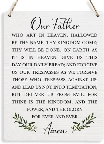 Christian Bible Verses Wall Decor Our Father Prayer Wall Decoration the Lords Prayer Wooden Hanging Sign Scripture Wall Art for Home Living Room Bedroom Home Wall Decor 8X10 Inches Religious Gift