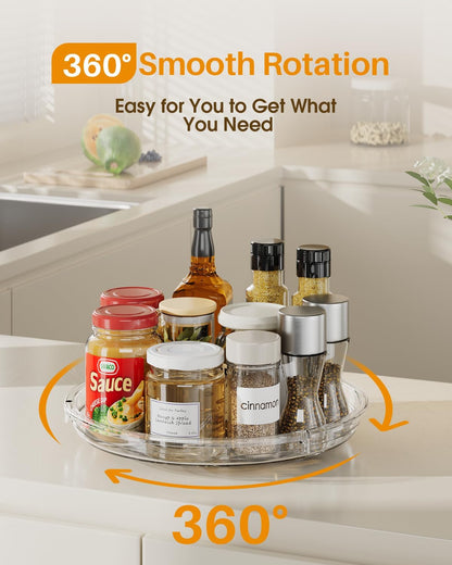 2 Pack Lazy Susan Organizer 9 Inch Lazy Susan Turntable for Cabinet, Rotating Spice Organization for Cabinet, Kitchen, Table Top, Countertop, Pantry Fridge Organizers and Storage, Clear