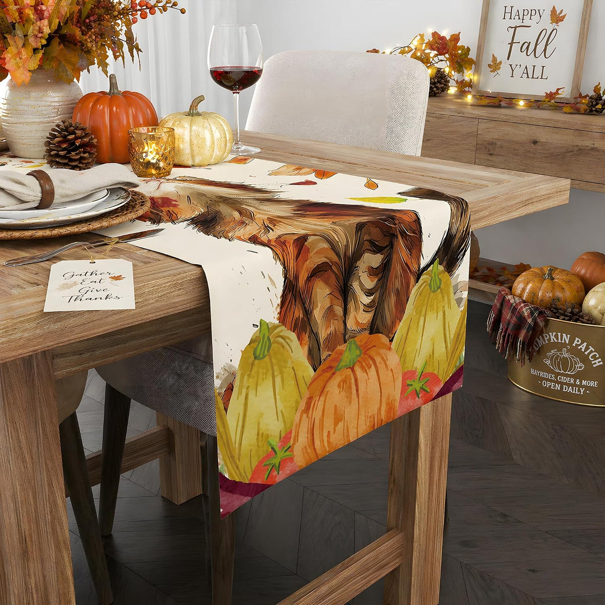 Autumn Cat Pumpkin Table Runner - Elegant Fall Home Decorations for Thanksgiving and Friendsgiving - Ideal Centerpiece for Kitchen, Dining Room, and Office