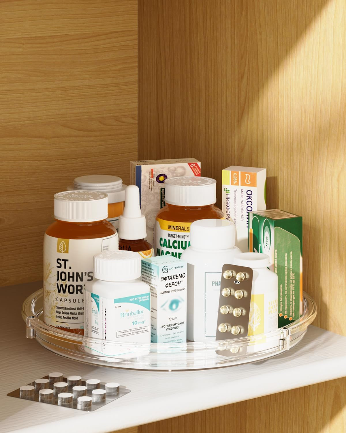 2 Pack Lazy Susan Organizer 9 Inch Lazy Susan Turntable for Cabinet, Rotating Spice Organization for Cabinet, Kitchen, Table Top, Countertop, Pantry Fridge Organizers and Storage, Clear