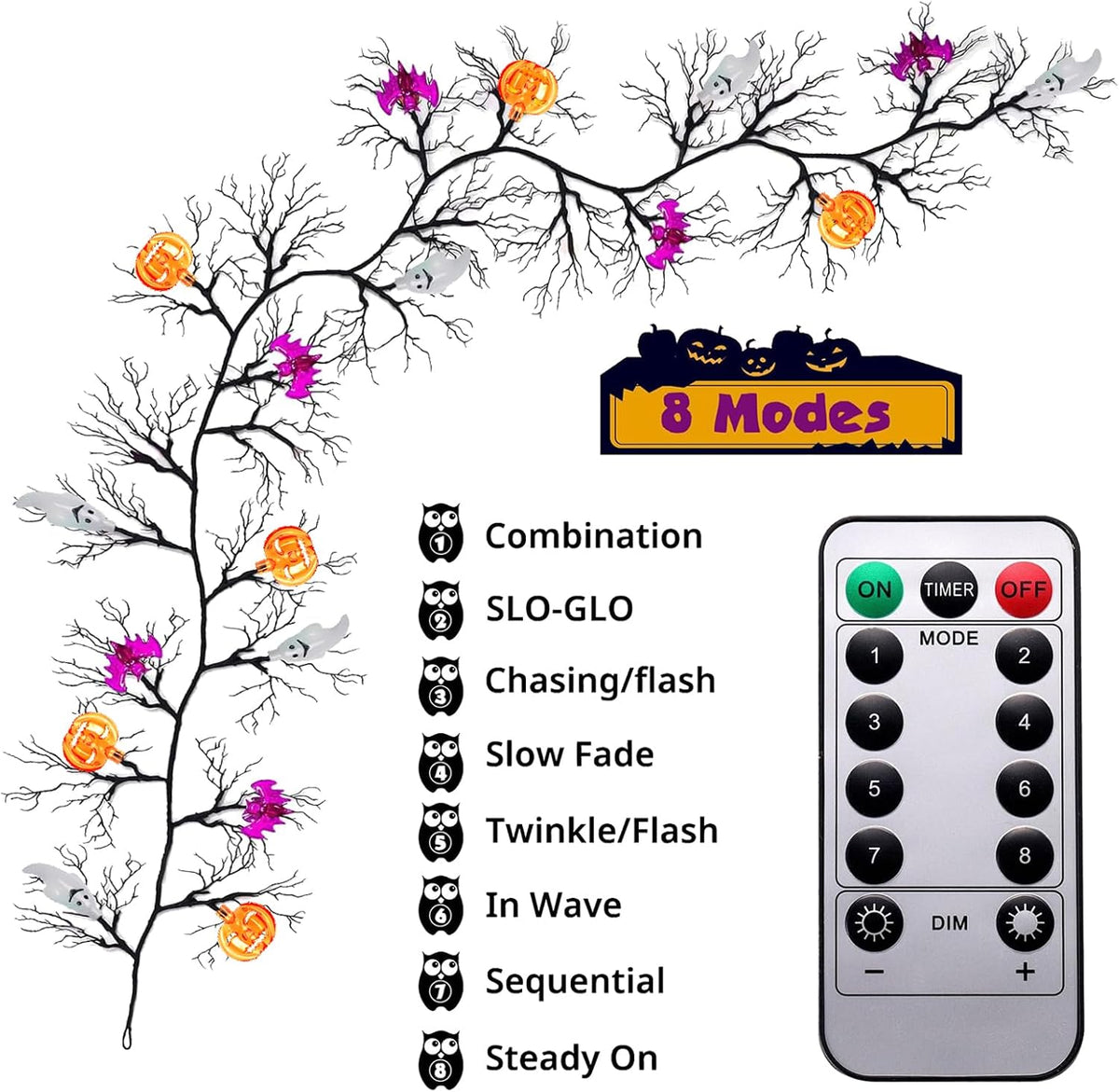 Indoor Halloween Garland with Timed Lighting and 8 Modes