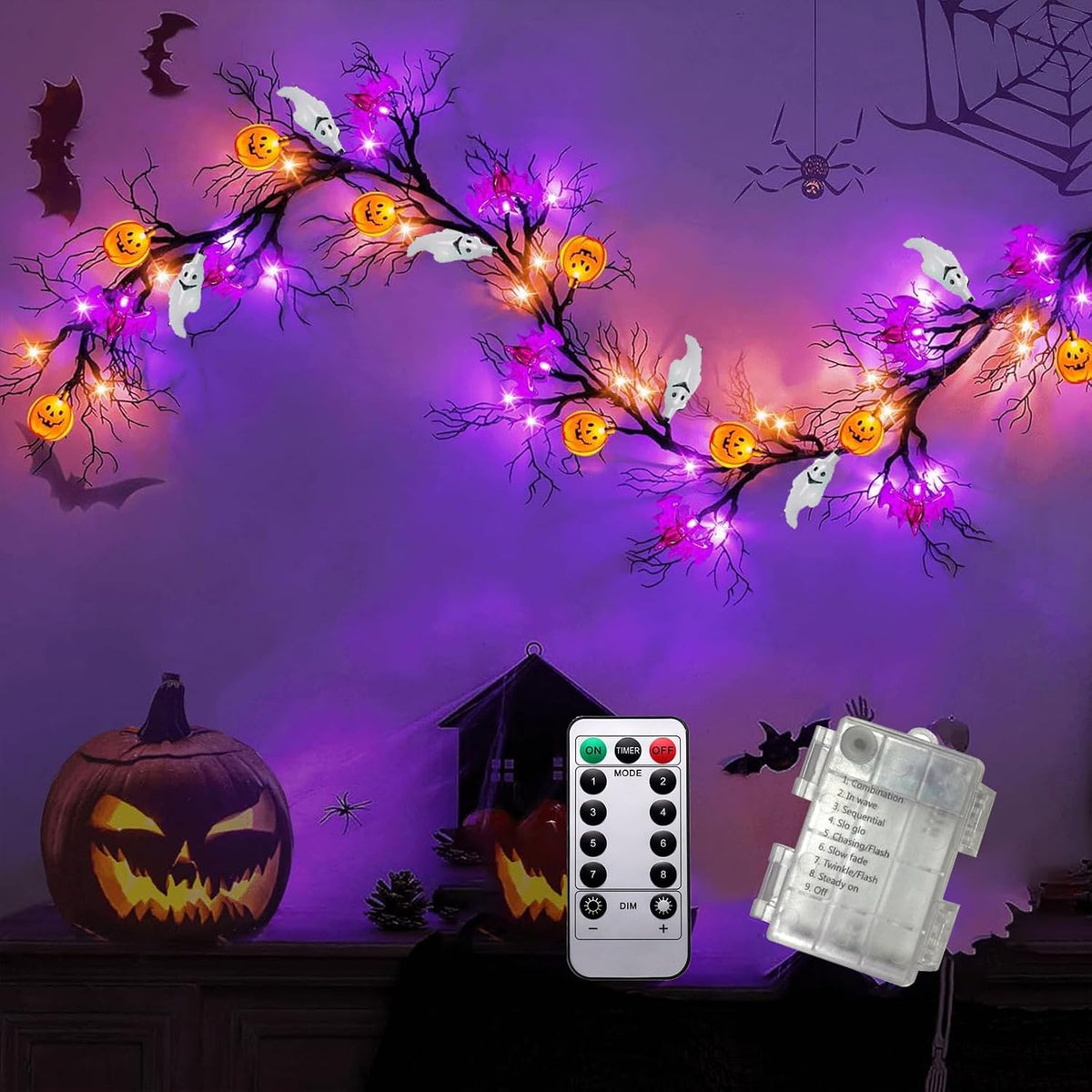 Indoor Halloween Garland with Timed Lighting and 8 Modes