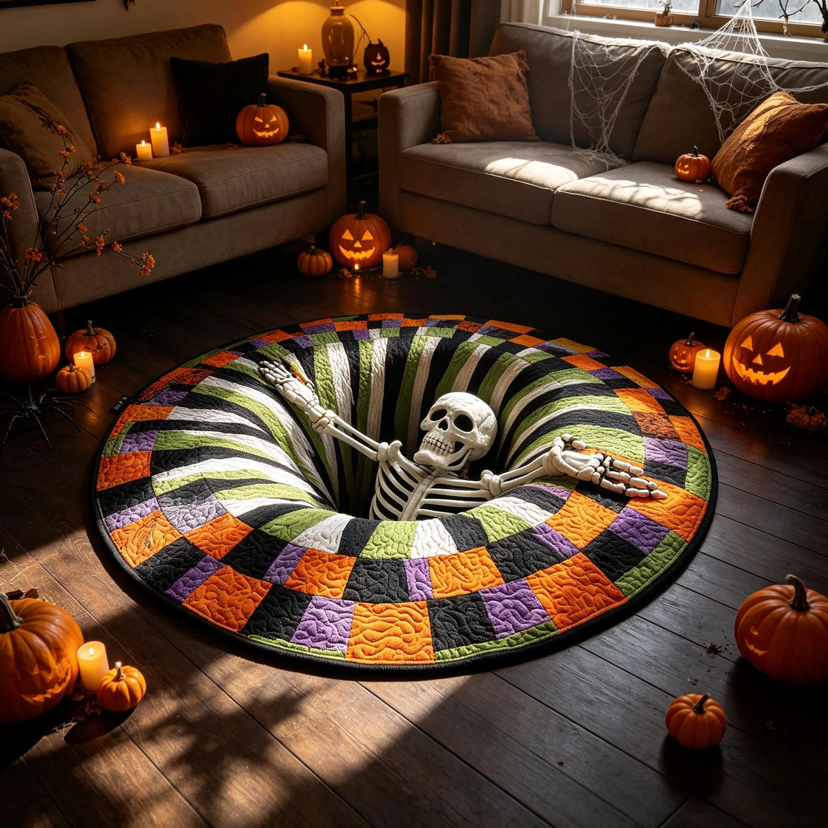 3D Optical Illusion Halloween Round Rug - Gothic Vortex Floor Decor for Spooky Indoor Celebrations and Gifts