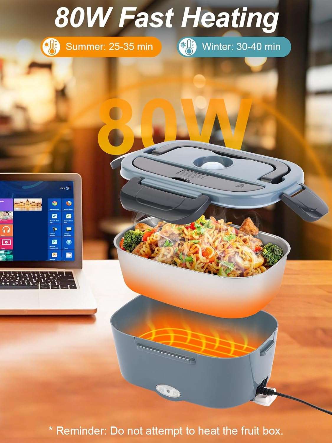 Electric Lunch Box, 80W Heated Lunch Box with Timer