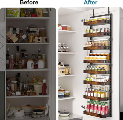 8-Tier over the Door Pantry Organizer, Adjustable Wooden Basket