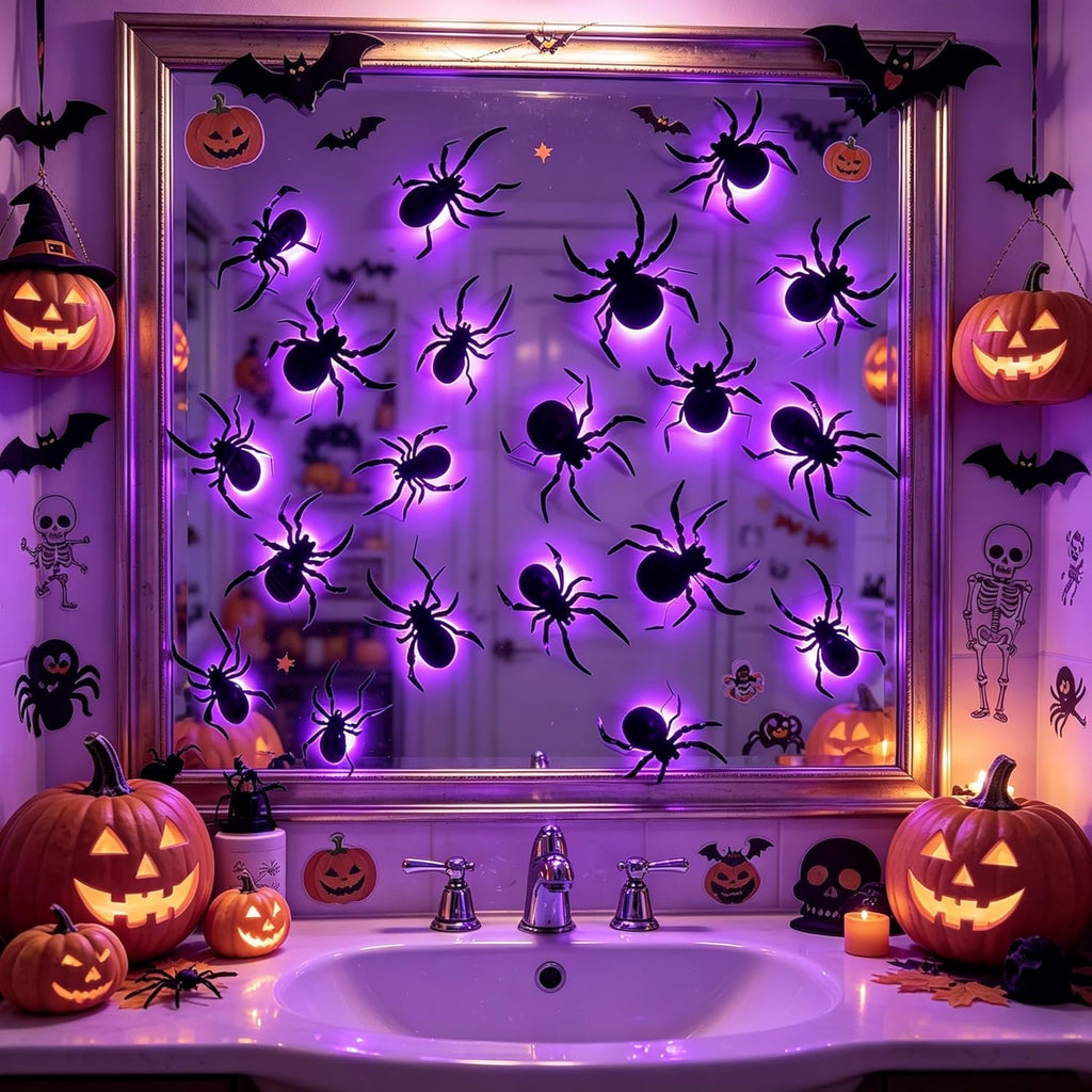 36 Pack Halloween Wall Decor Light up Spiders, Purple