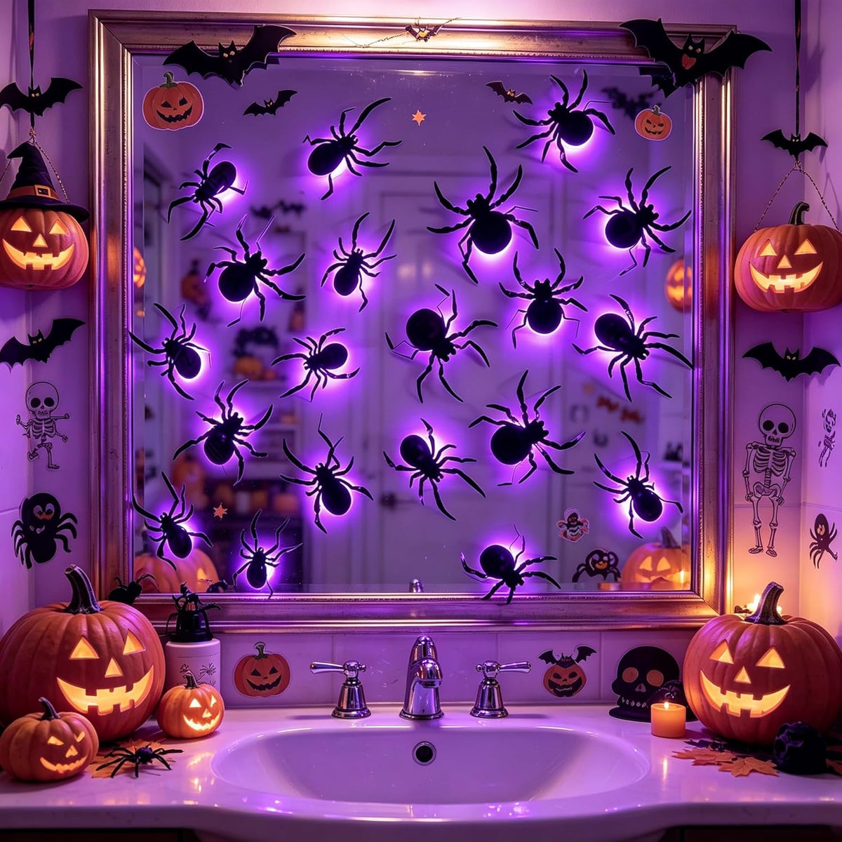 36 Pack Halloween Wall Decor Light up Spiders, Purple