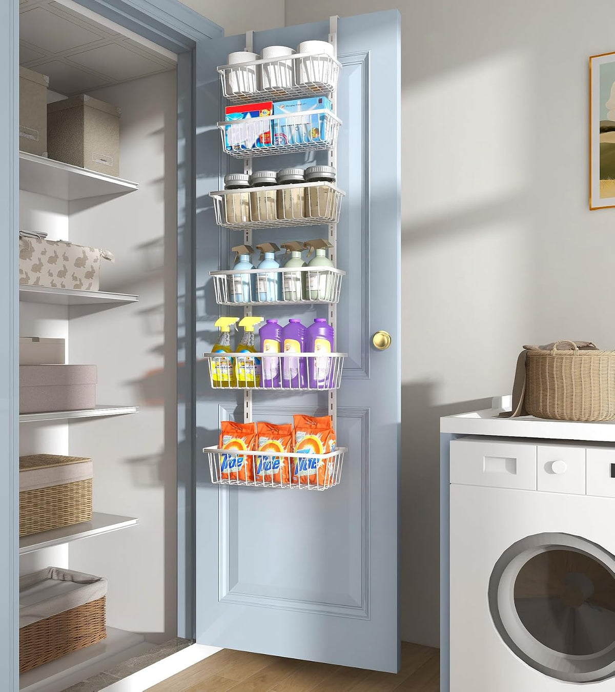 12 Inch Wide Narrow over the Door Pantry Organizer 6-Tier White