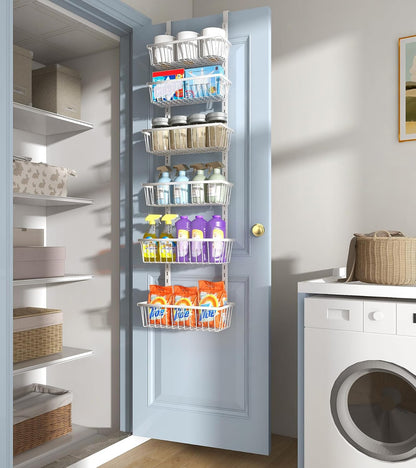 12 Inch Wide Narrow over the Door Pantry Organizer 6-Tier White