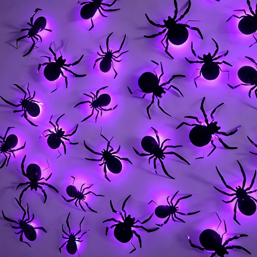 36 Pack Halloween Wall Decor Light up Spiders, Purple