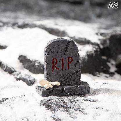 Halloween-Themed Resin Ghost Skull Tombstone Miniature Figurines for Dollhouse and Home Decor