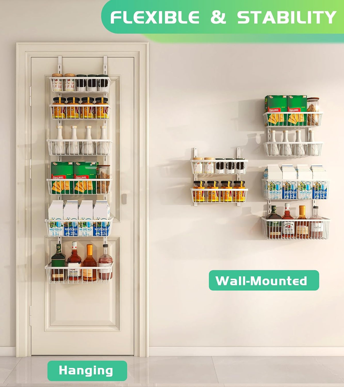 12 Inch Wide Narrow over the Door Pantry Organizer 6-Tier White