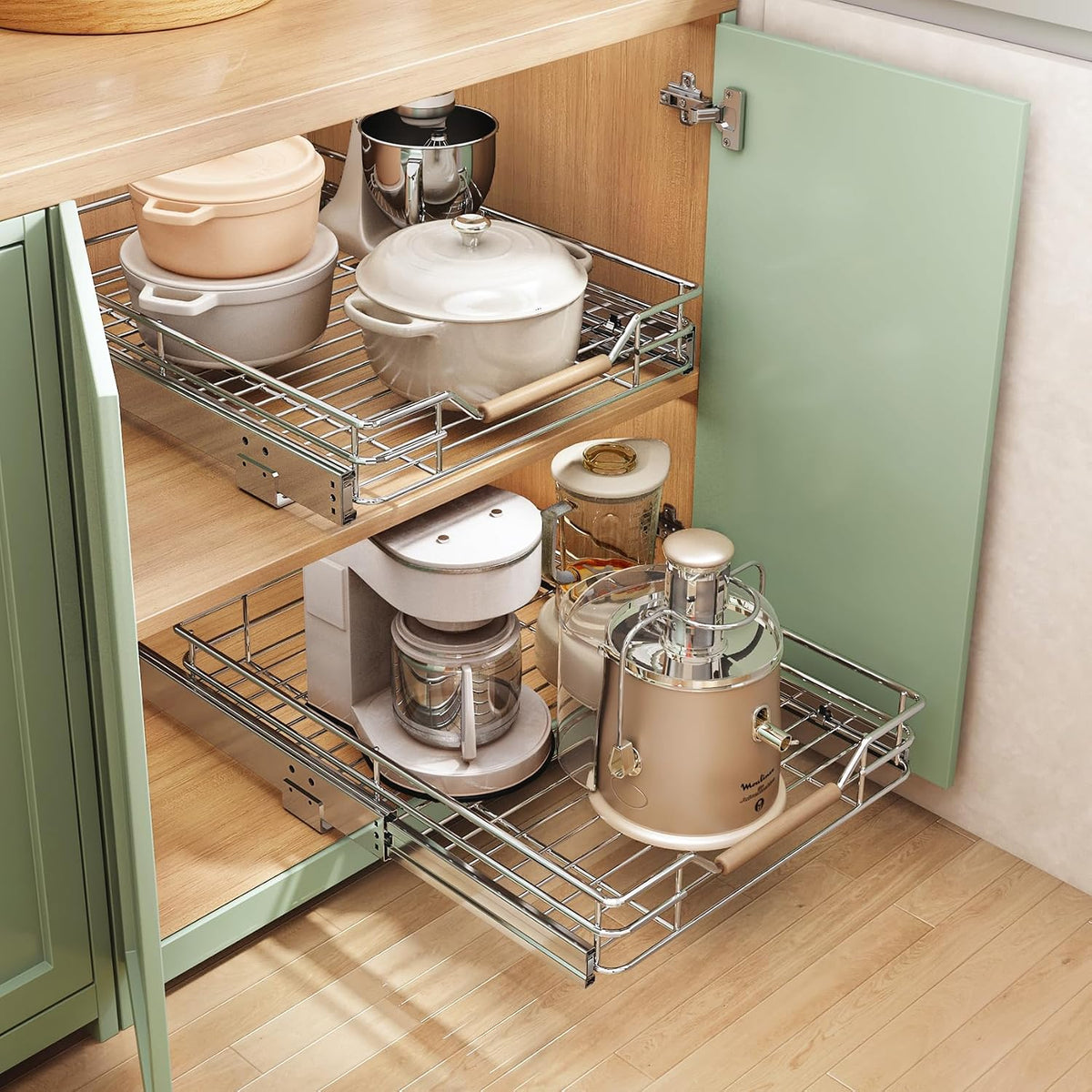 1PC Pull Out Cabinet Organizer Fixed with Adhesive Nano Film+1Pc Pull Out Cabinet Organizer Bundle