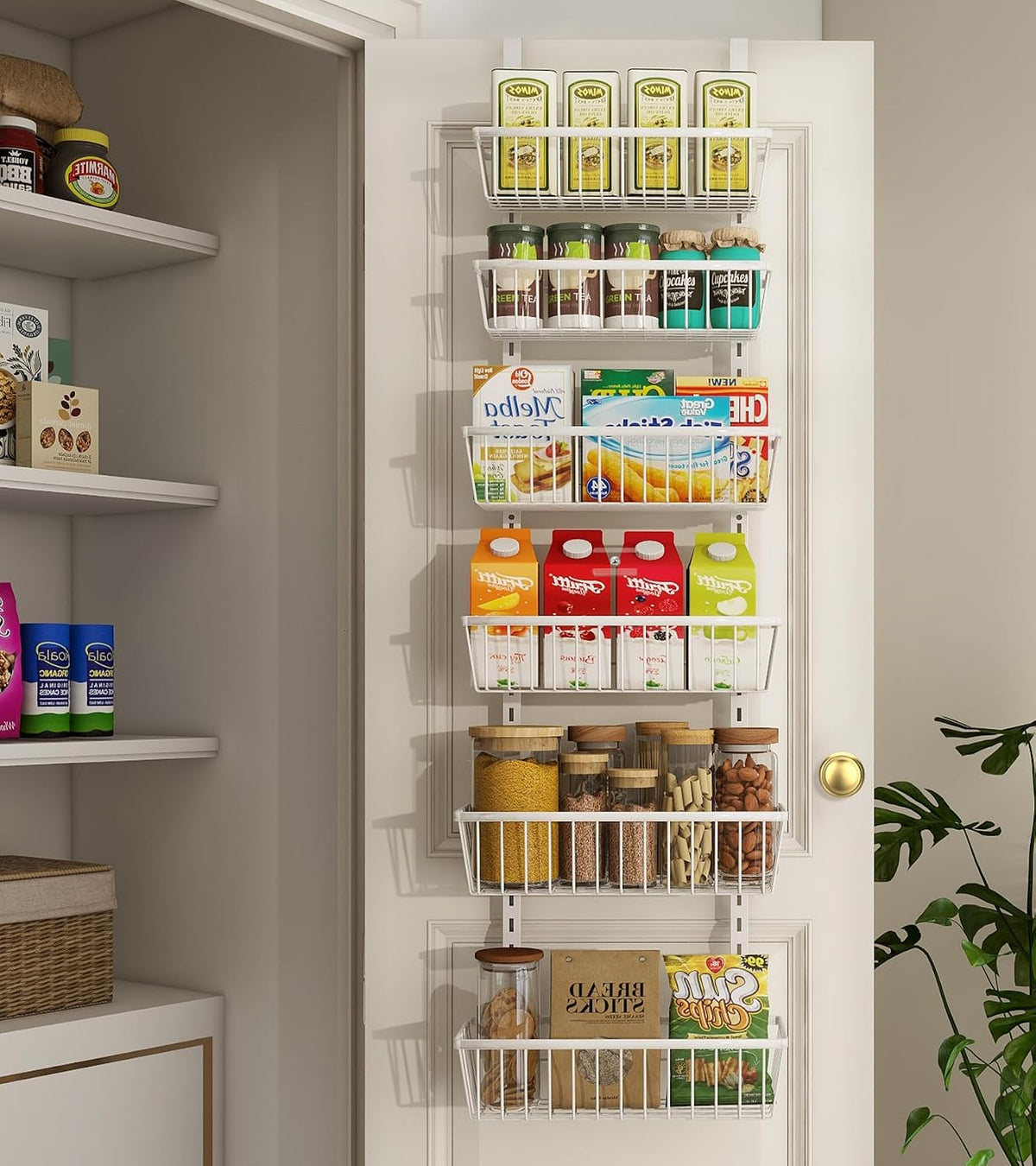 12 Inch Wide Narrow over the Door Pantry Organizer 6-Tier White