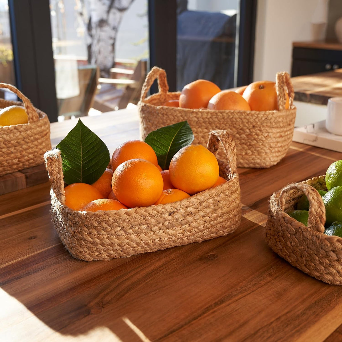 Beautiful Storage Basket Set of 4 - Natural Jute Rope Bins for Shelves