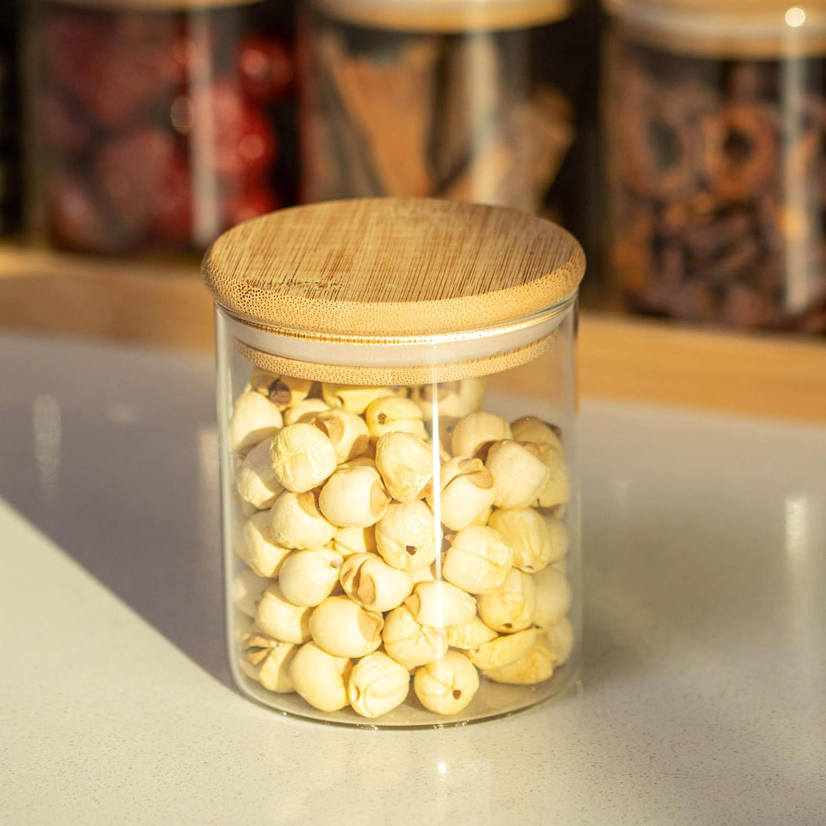 Versatile 2-Tier Bamboo Spice Rack and Pantry Organizer with 8 Glass Jars – Perfect for Countertop Storage in Kitchens to Keep Seasoning Containers Neatly Displayed and Easily Accessible