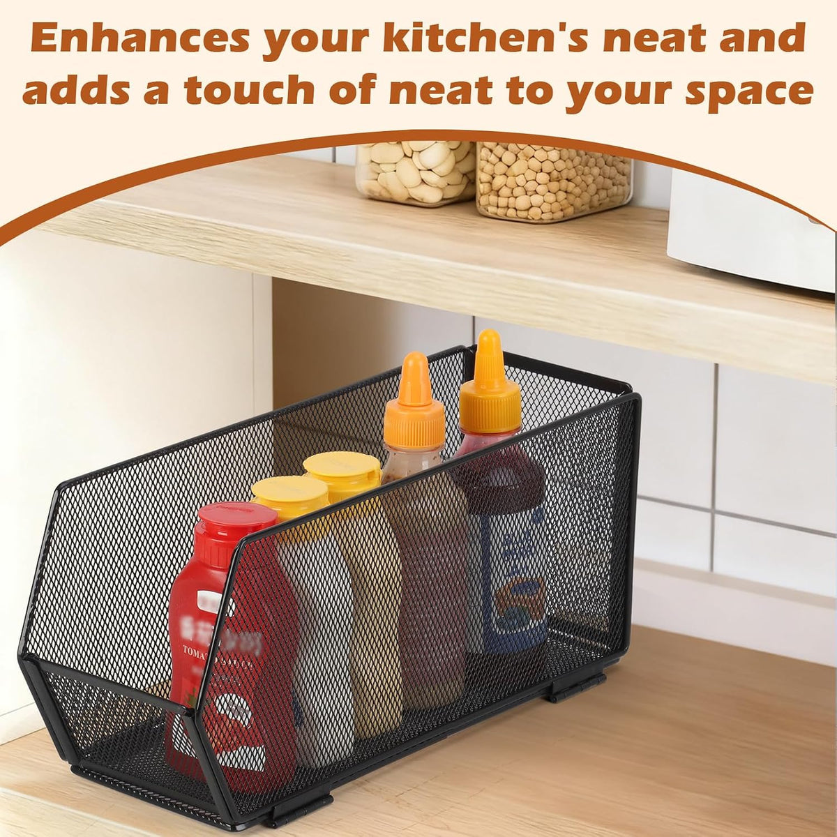 2 Pack Tall Narrow Pantry Storage Bin Metal Narrow Organizer Bins Black Pantry Organizers and Storage Bins Fold Tall Narrow Kitchen Storage Bins 13.4X4.3X6 Tall Narrow Kitchen Organizer for Cabinet