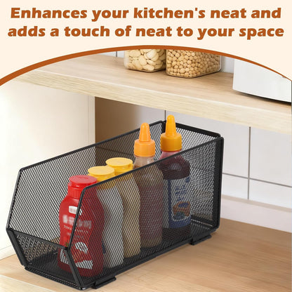 2 Pack Tall Narrow Pantry Storage Bin Metal Narrow Organizer Bins Black Pantry Organizers and Storage Bins Fold Tall Narrow Kitchen Storage Bins 13.4X4.3X6 Tall Narrow Kitchen Organizer for Cabinet