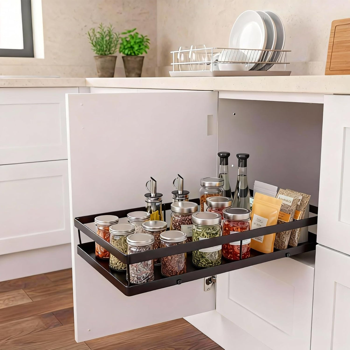 Pull Out Cabinet Organizer, 1-Tier Metal Slide Out Basket