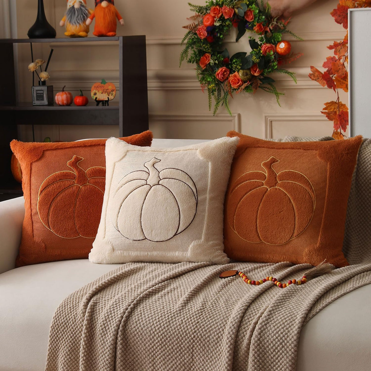 Rust Pumpkin Fall Pillow Covers 18x18 - Autumn Home Decor PT009C18