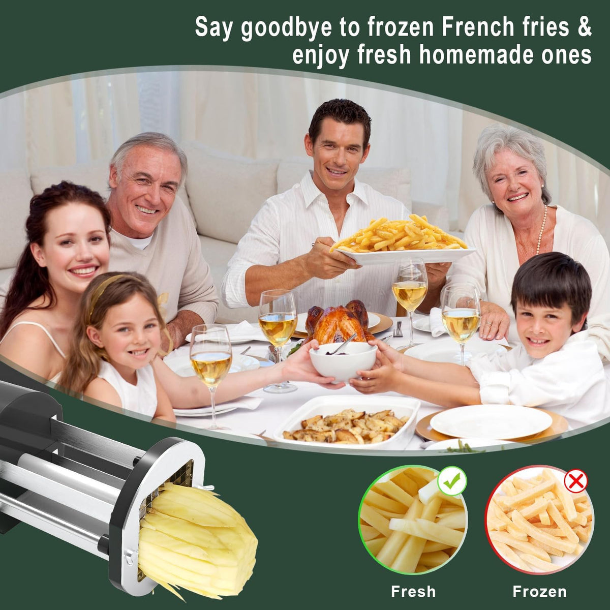 Electric French Fry Cutter, Professional Commercial Automatic French Fry Cutter Stainless Steel with 1/2 & 3/8 Inch Blade, Vegetable Cutter, Electric French Fries Maker