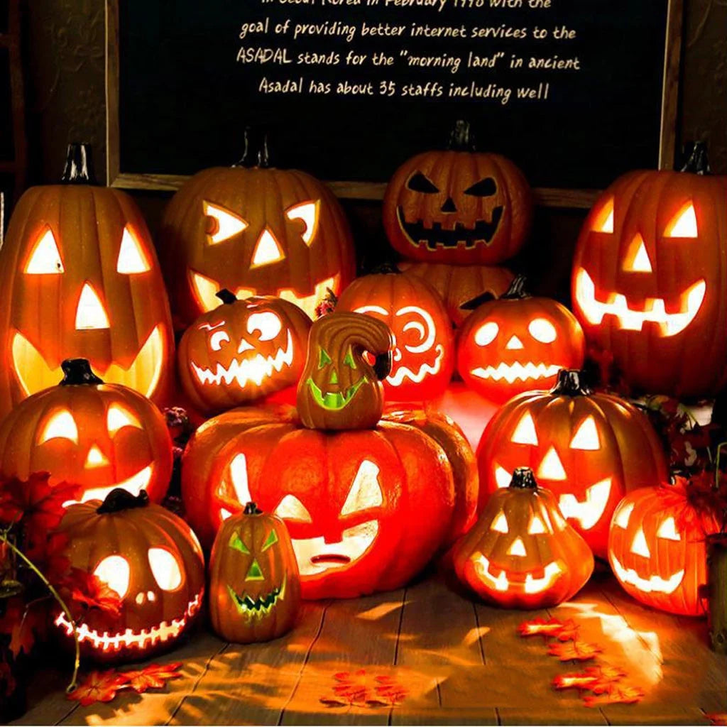 Halloween Decor LED Pumpkin Lantern Scene Layout Home Decoration Halloween Decorations Light up Pumpkin 3D Fall Resin Pumpkin Battery Operated Orange
