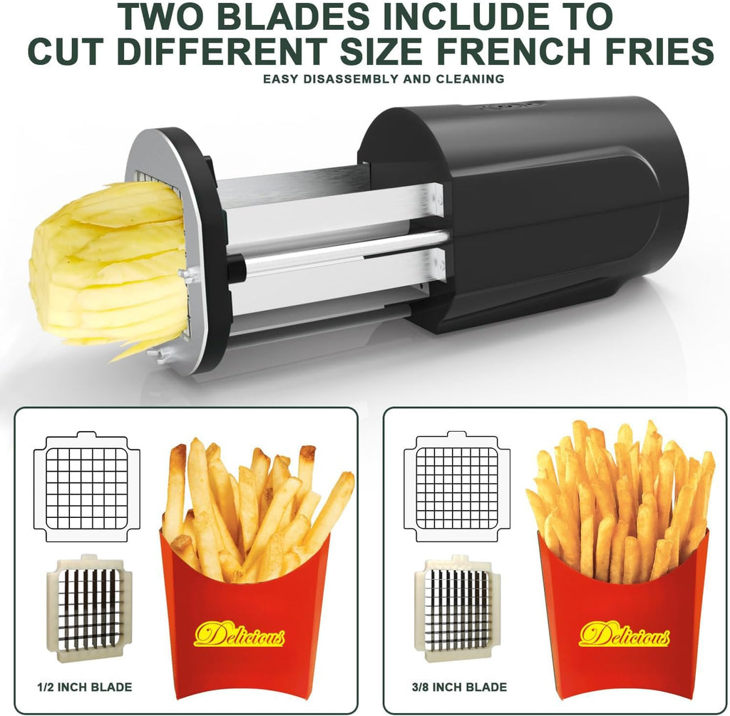 Electric French Fry Cutter, Professional Commercial Automatic French Fry Cutter Stainless Steel with 1/2 & 3/8 Inch Blade, Vegetable Cutter, Electric French Fries Maker